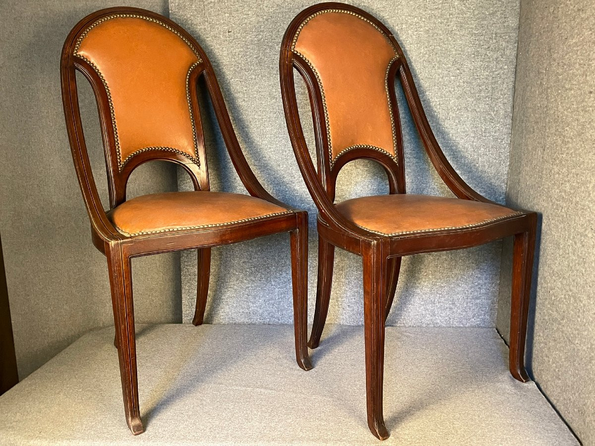 Maurice DUFRENE paire de petits fauteuils salon de 1911 Art Nouveau-photo-8