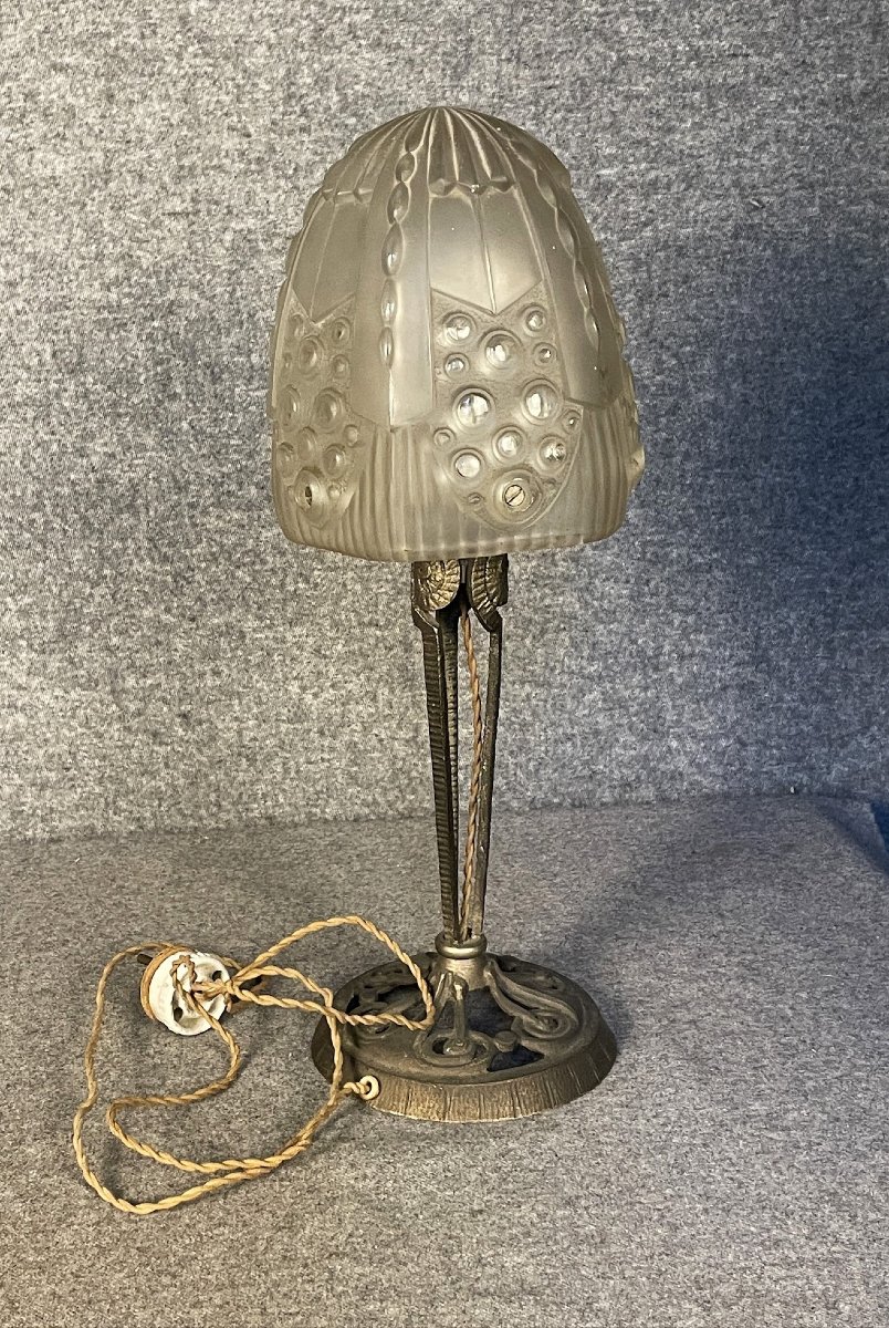 Georges Leleu Lamp In White Glass From The Art Deco Period-photo-2