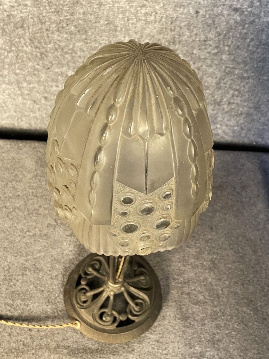 Georges Leleu Lamp In White Glass From The Art Deco Period-photo-3