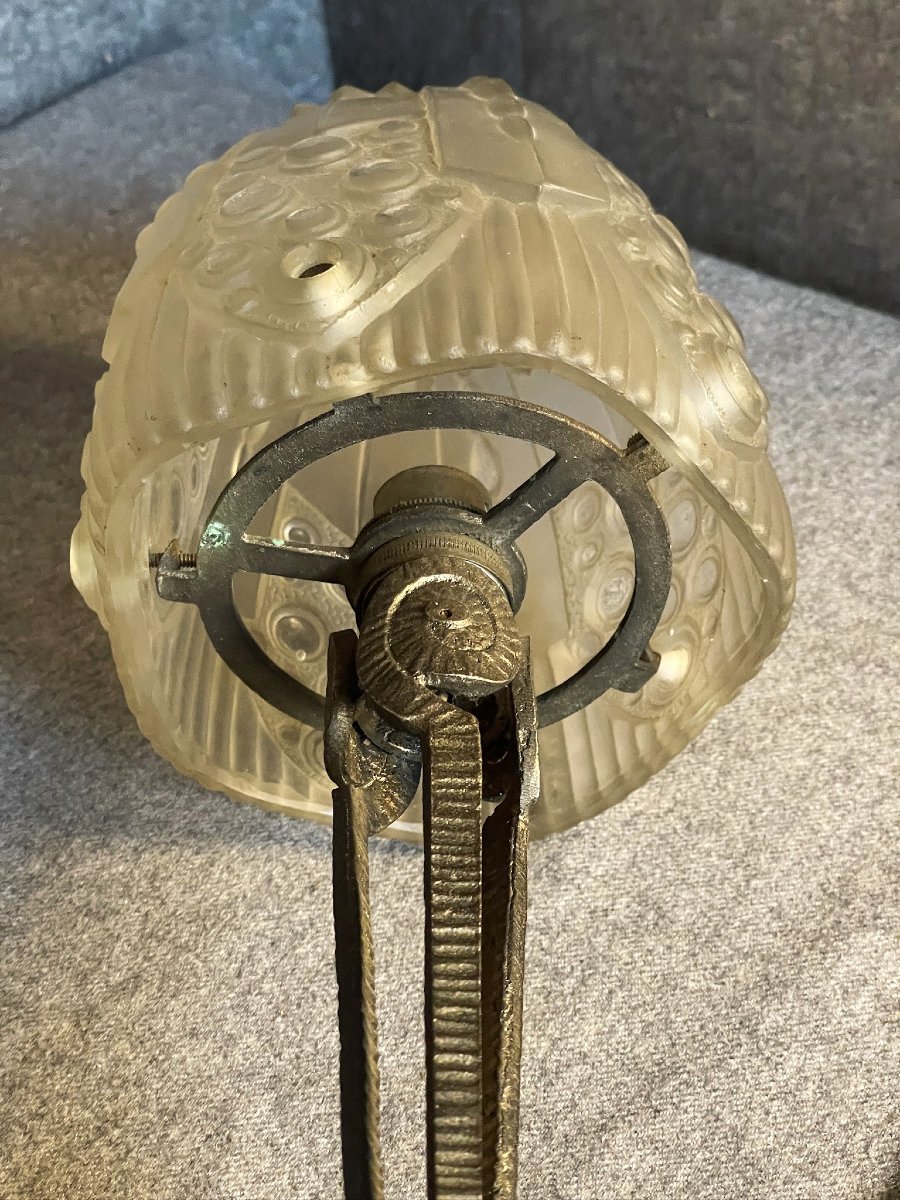 Georges Leleu Lamp In White Glass From The Art Deco Period-photo-5