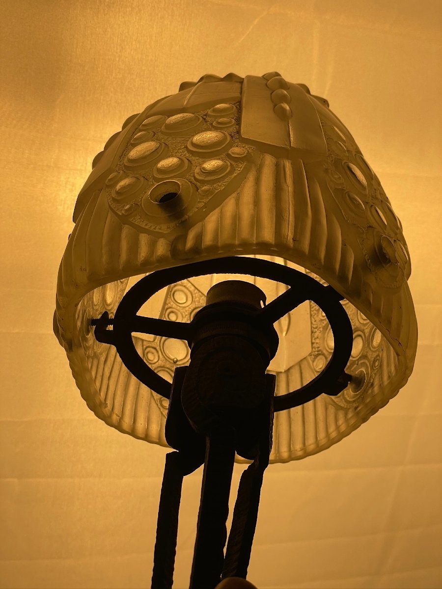 Georges Leleu Lamp In White Glass From The Art Deco Period-photo-7