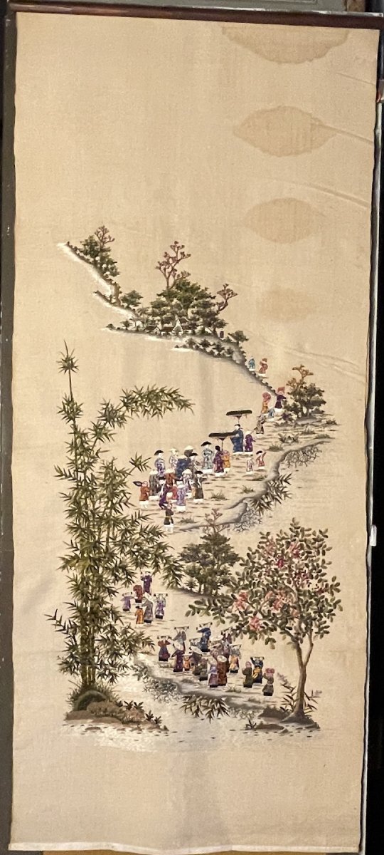 Broderie sur soie d'Extrême Orient, soierie Chine fin XIXe-photo-2