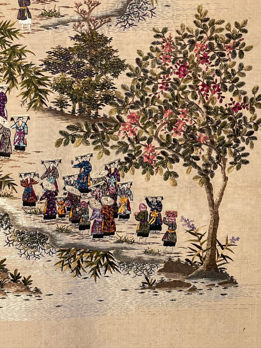 Broderie sur soie d'Extrême Orient, soierie Chine fin XIXe-photo-3