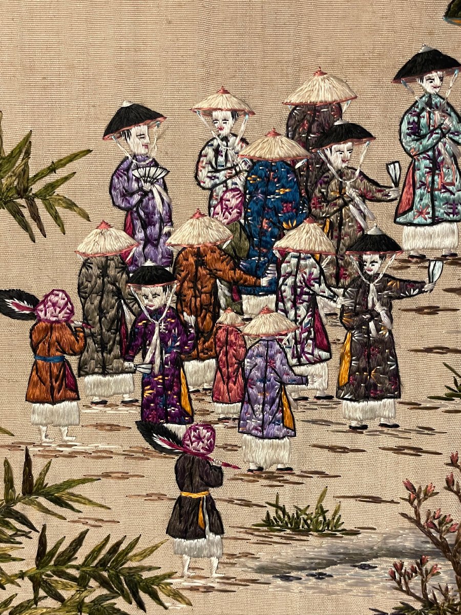 Broderie sur soie d'Extrême Orient, soierie Chine fin XIXe-photo-4