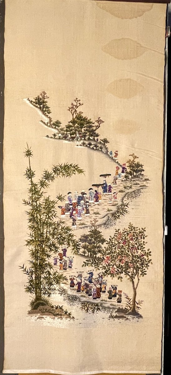 Broderie sur soie d'Extrême Orient, soierie Chine fin XIXe-photo-5