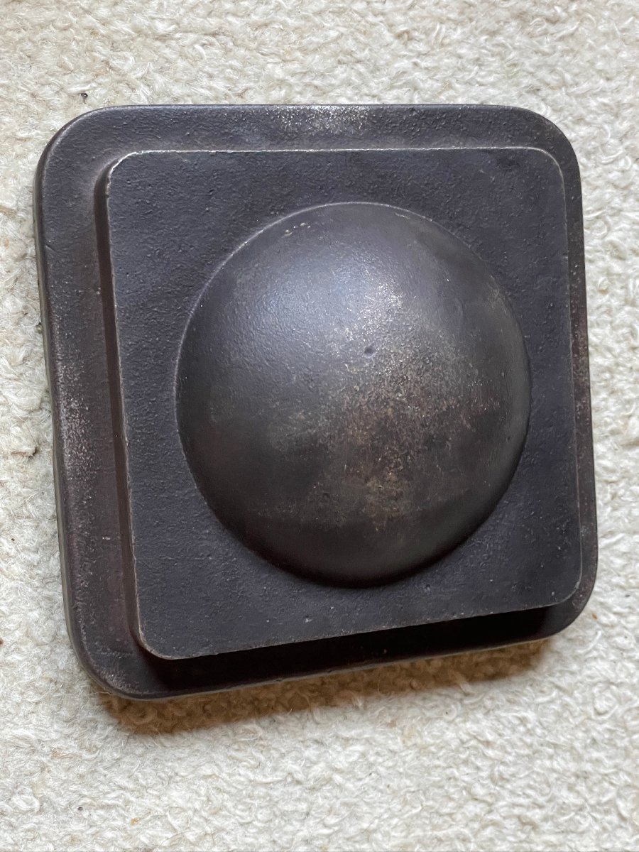 Cast Iron And Saddle-stitched Leather Ashtray Dlg Adnet Circa 1960-photo-3