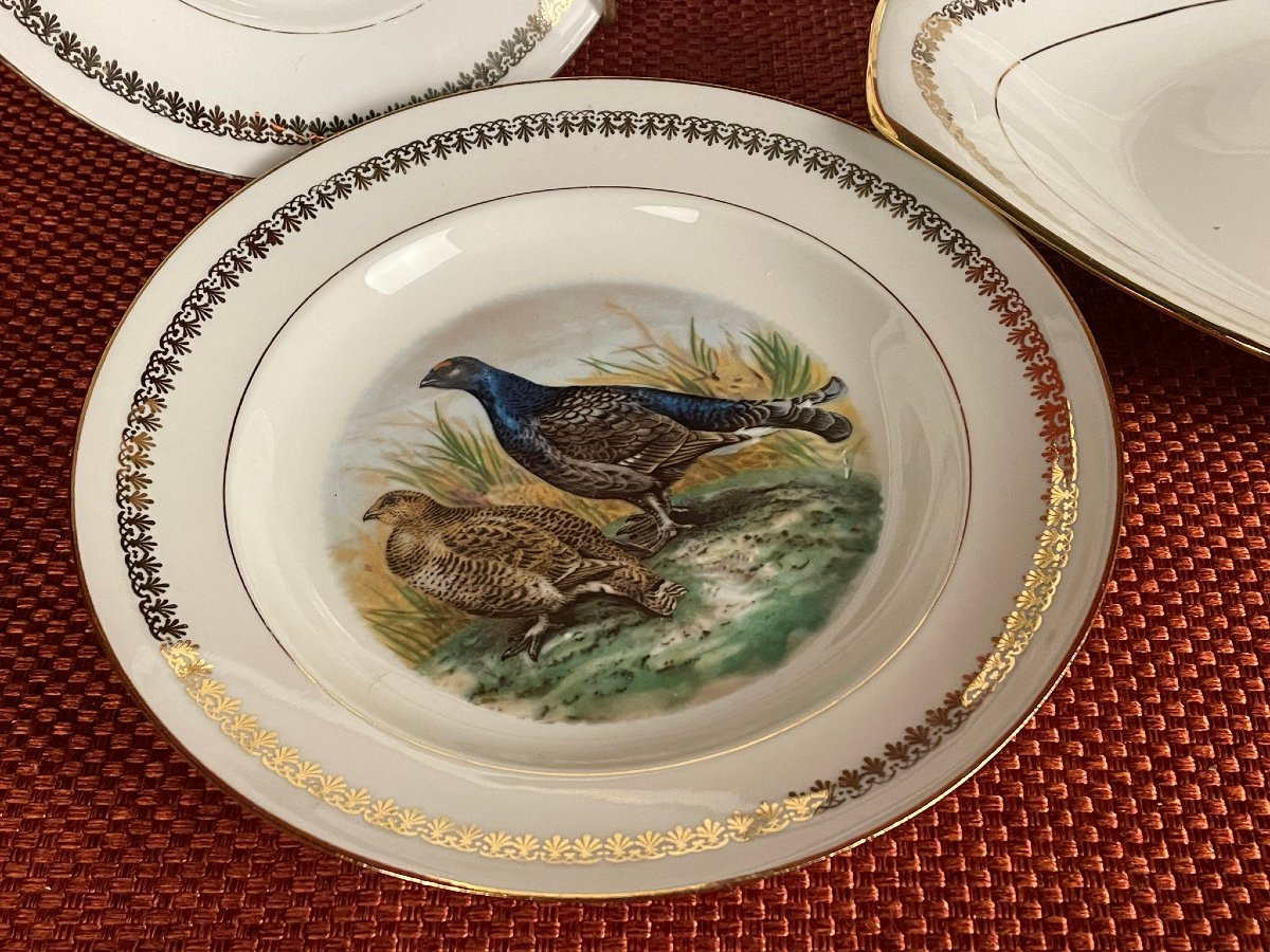 Pheasant, Woodcock, Partridge Dinner Service, Mehun Porcelain, Hunting -photo-3