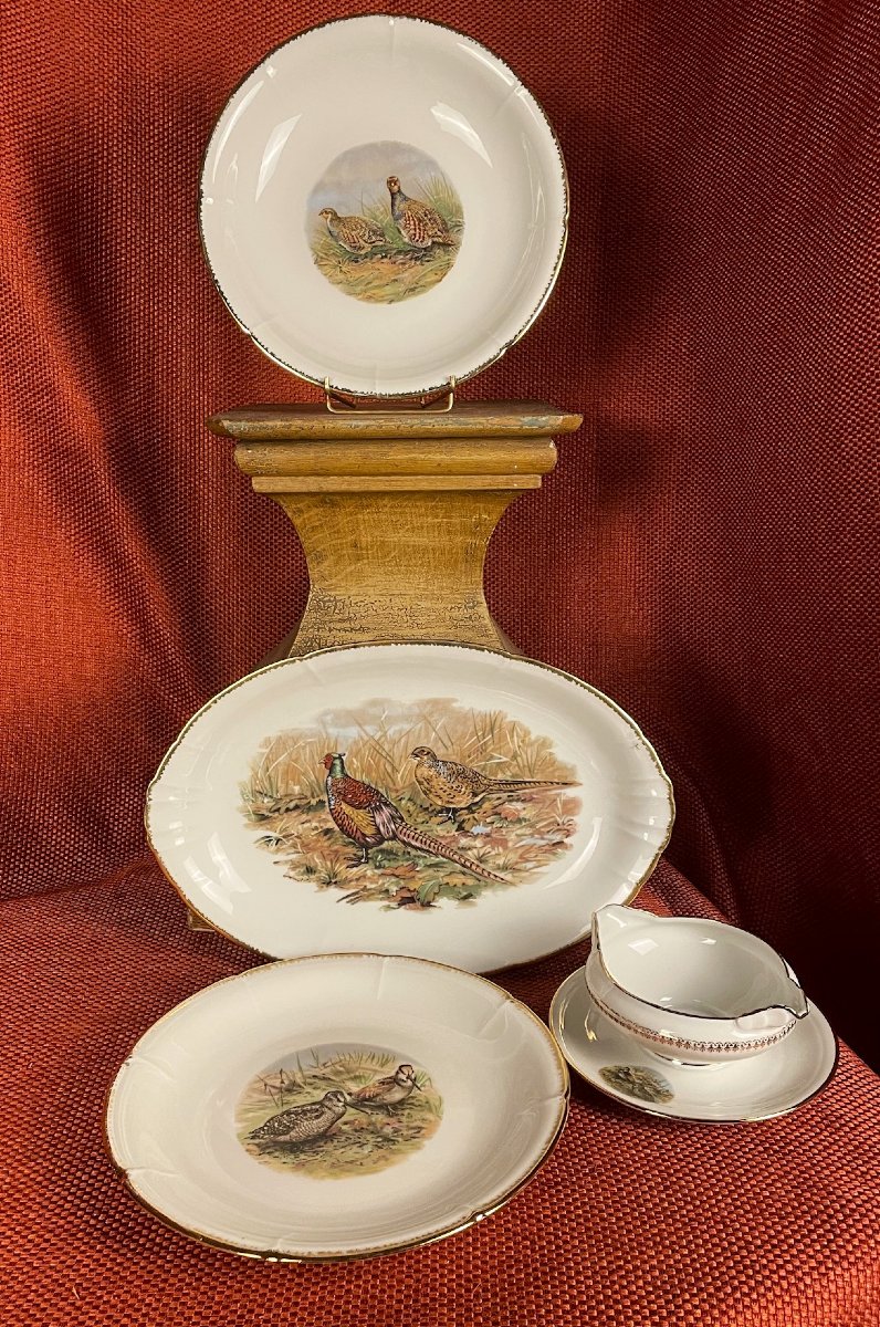 Pheasant, Woodcock, Partridge Dinner Service, Mehun Porcelain, Hunting -photo-4