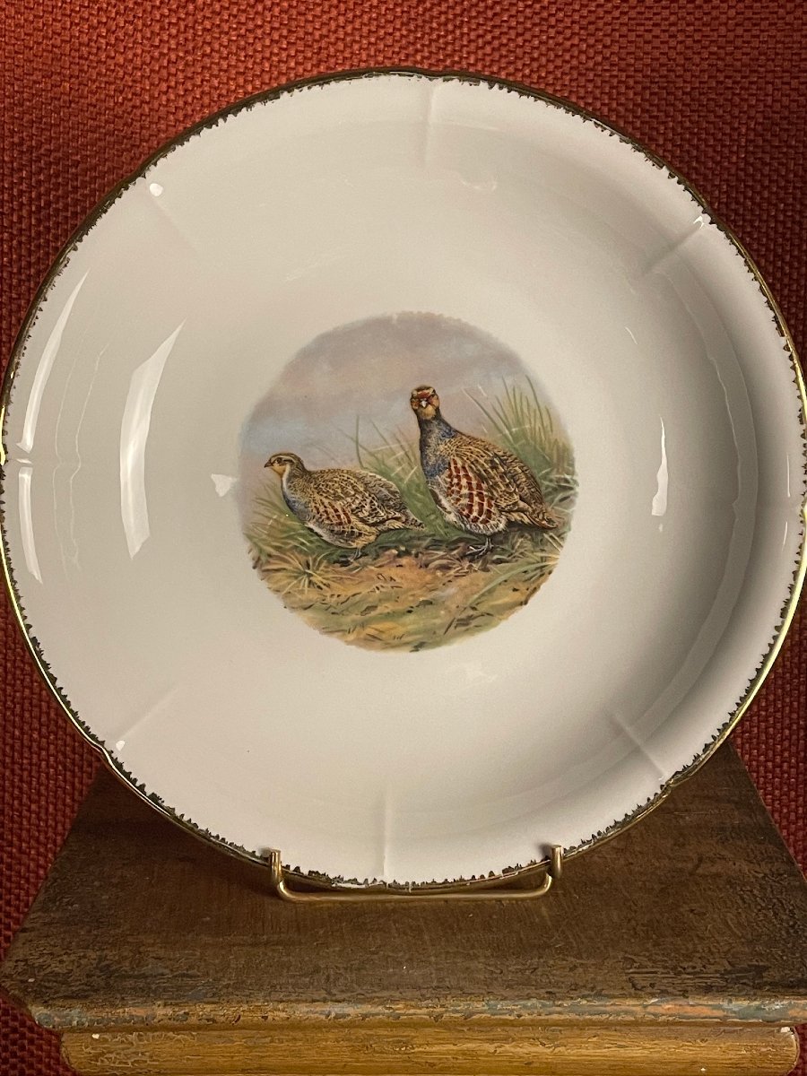 Pheasant, Woodcock, Partridge Dinner Service, Mehun Porcelain, Hunting -photo-2