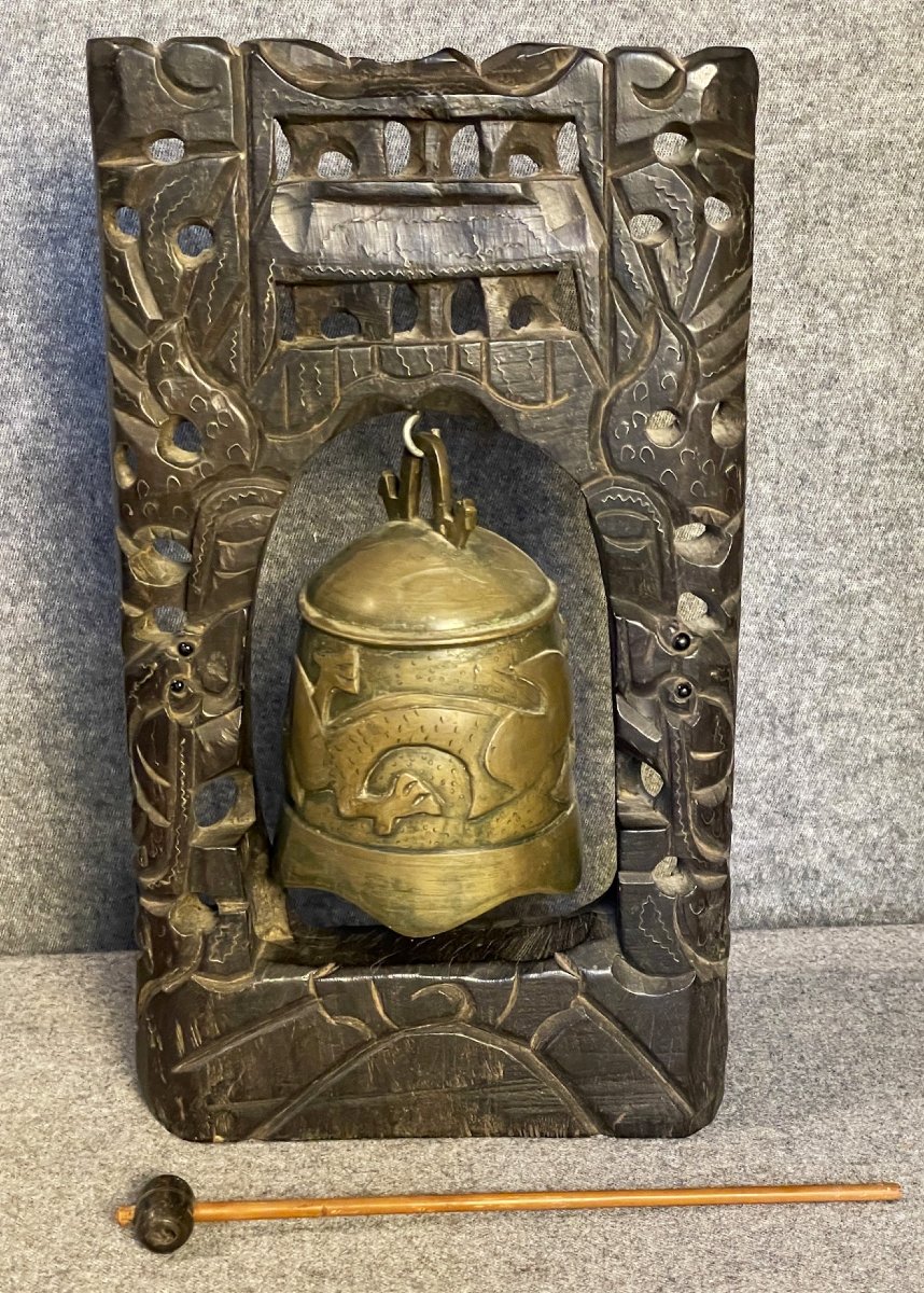 Gong, Bronze Bell On Its Carved Wooden Stand, East Asia, China-photo-2