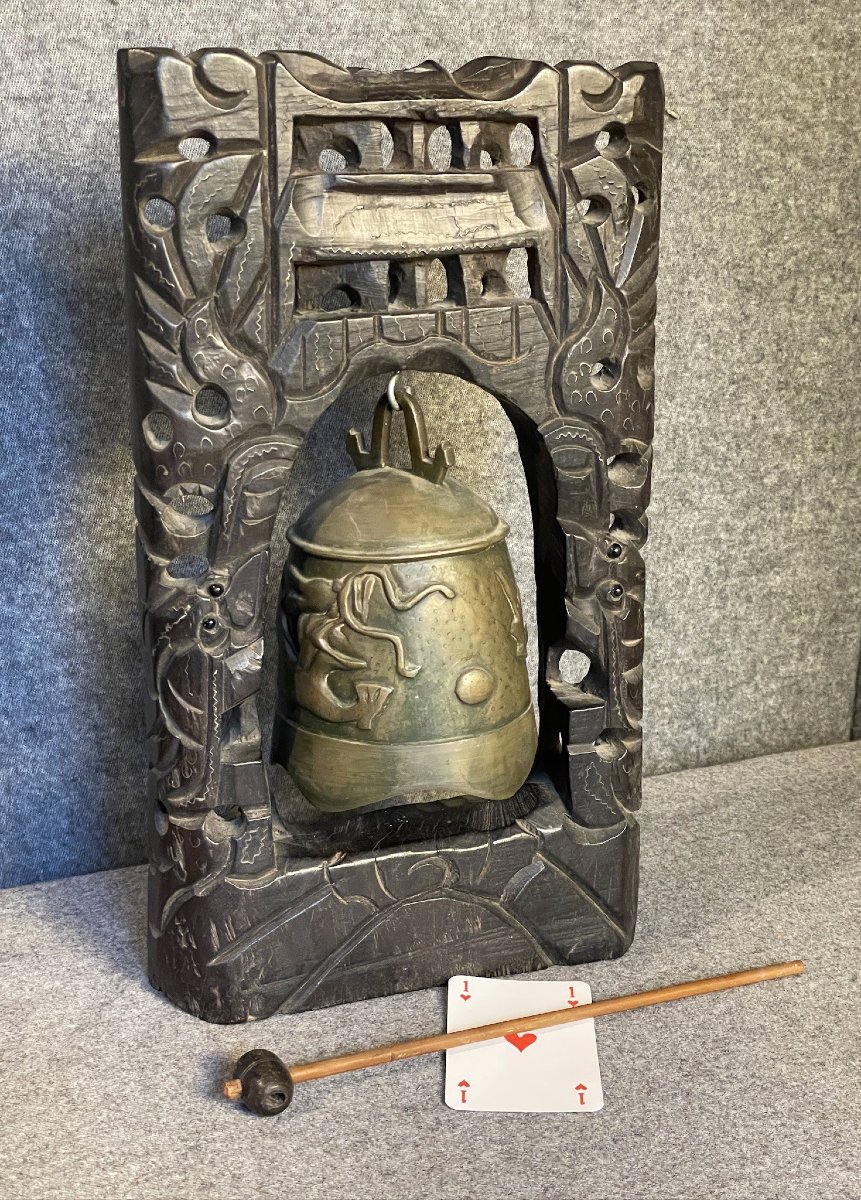 Gong, Bronze Bell On Its Carved Wooden Stand, East Asia, China-photo-3