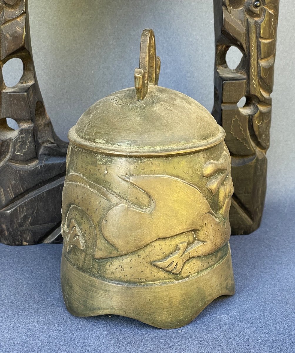 Gong, Bronze Bell On Its Carved Wooden Stand, East Asia, China-photo-4