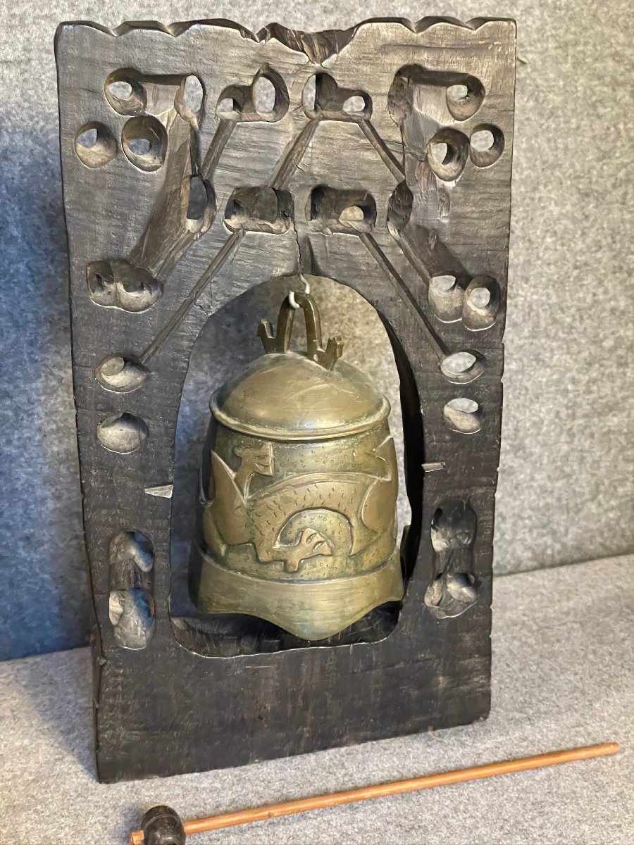 Gong, Bronze Bell On Its Carved Wooden Stand, East Asia, China-photo-1