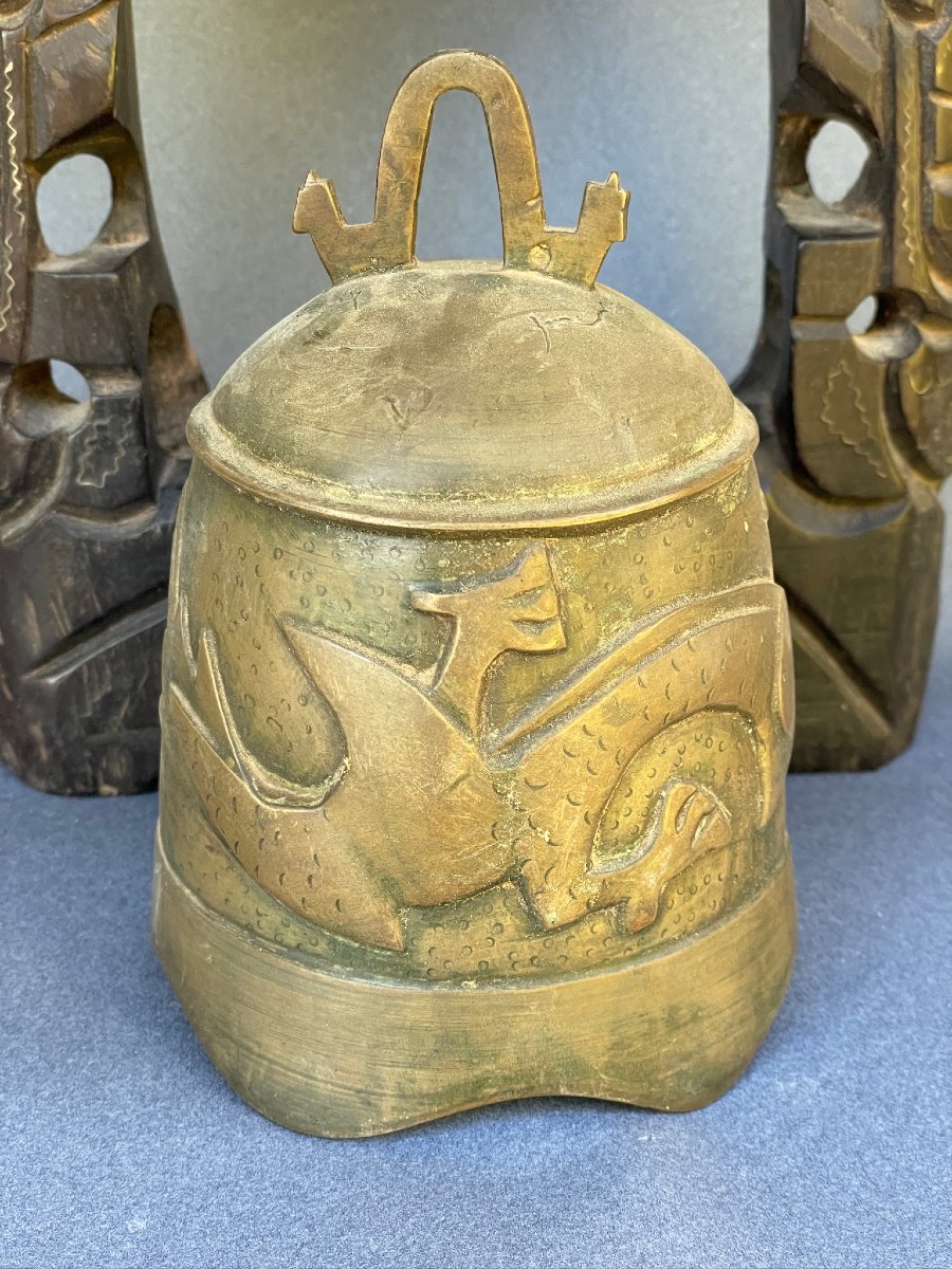 Gong, Bronze Bell On Its Carved Wooden Stand, East Asia, China-photo-4