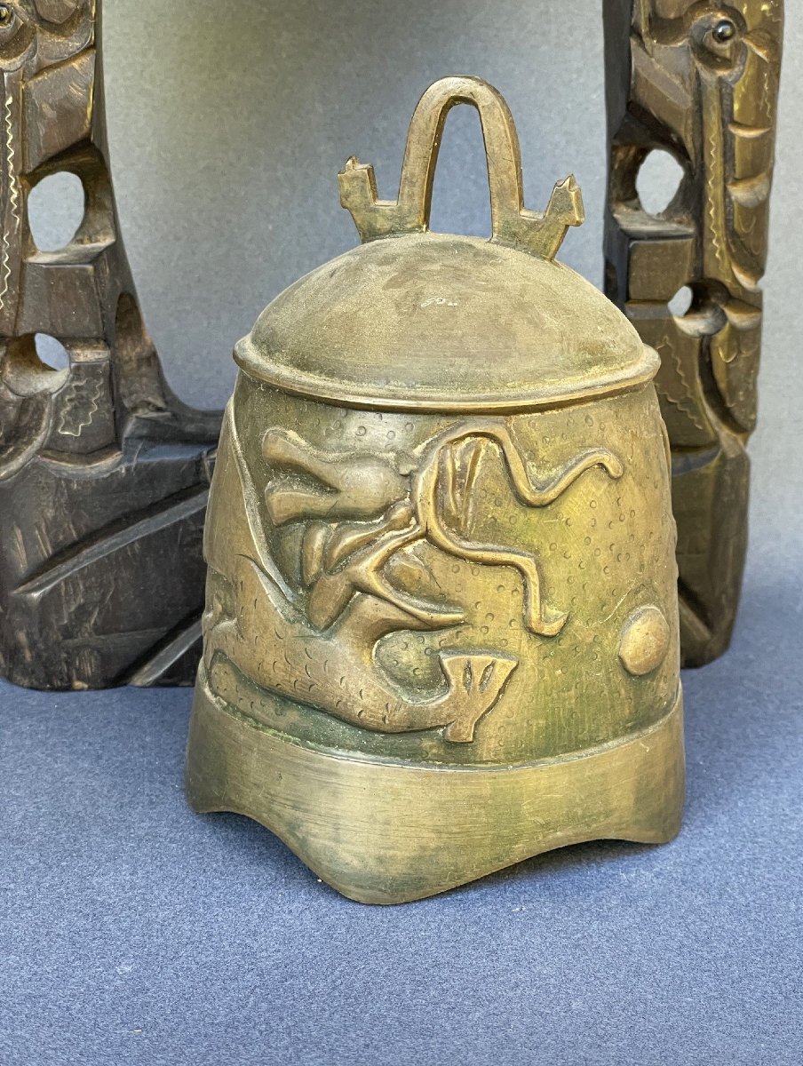 Gong, Bronze Bell On Its Carved Wooden Stand, East Asia, China-photo-5