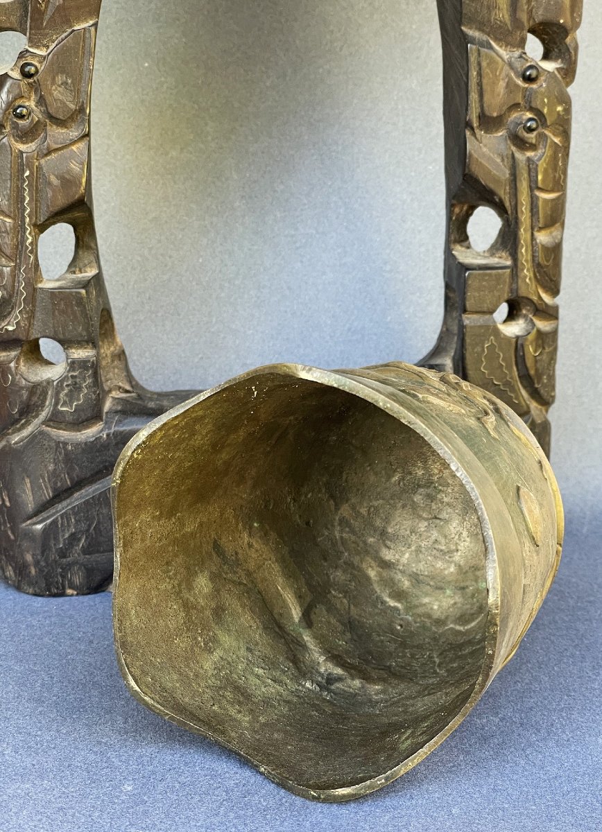 Gong, Bronze Bell On Its Carved Wooden Stand, East Asia, China-photo-8