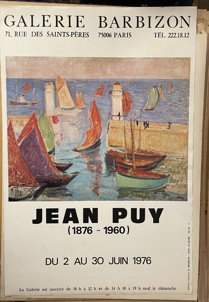 Dessin de Jean Puy : voiliers près du phare  signé et daté 1914-photo-3