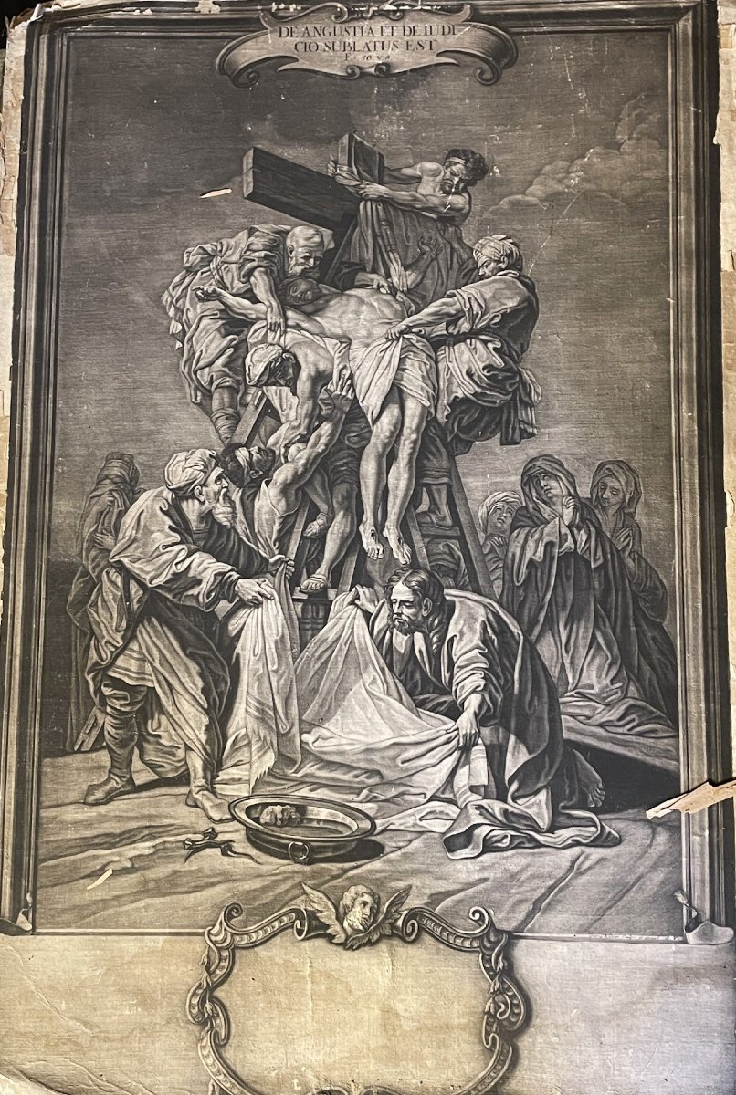 The Descent From The Cross Or The Deposition After Jouvenet, 18th Century Engraving By Kilian-photo-4
