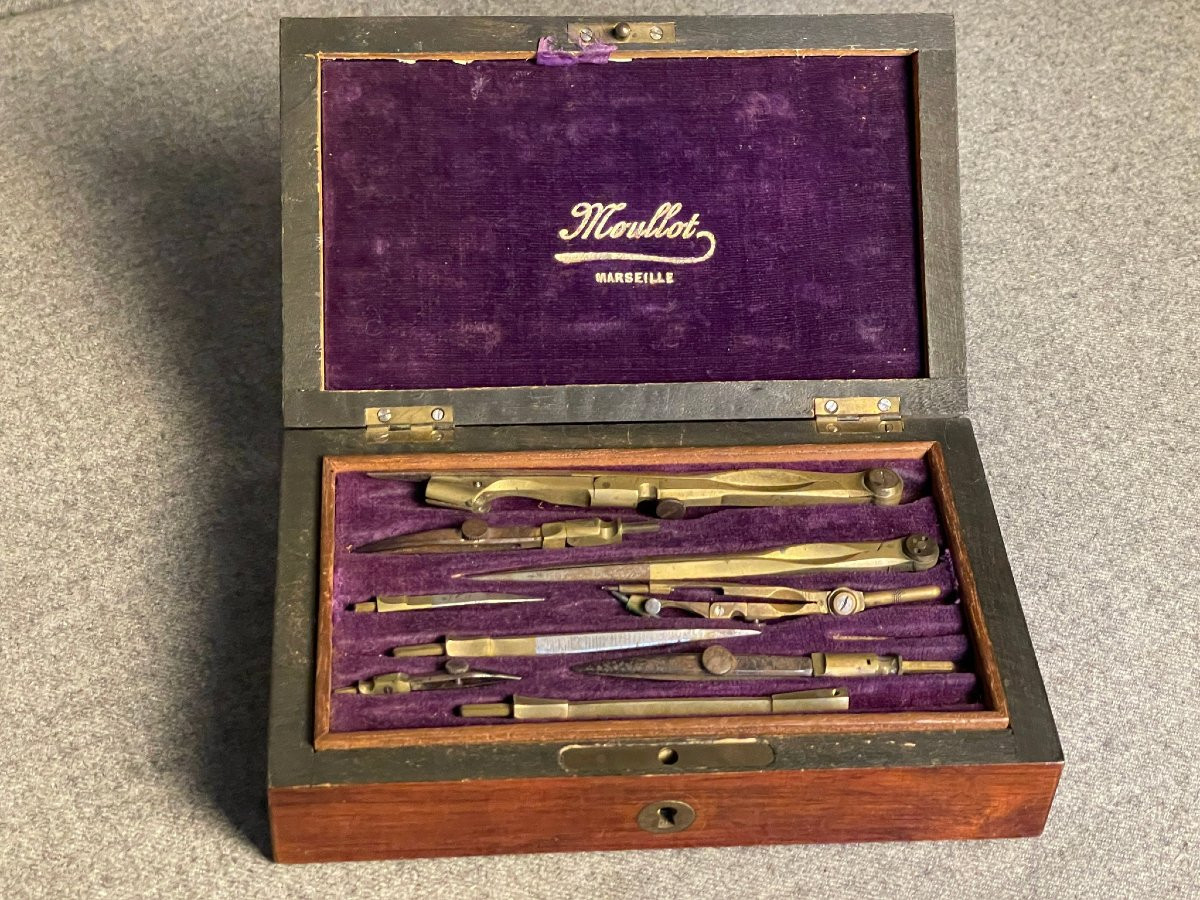 Boîte à compas, coffret en palissandre Napoléon III XIXème siècle-photo-2