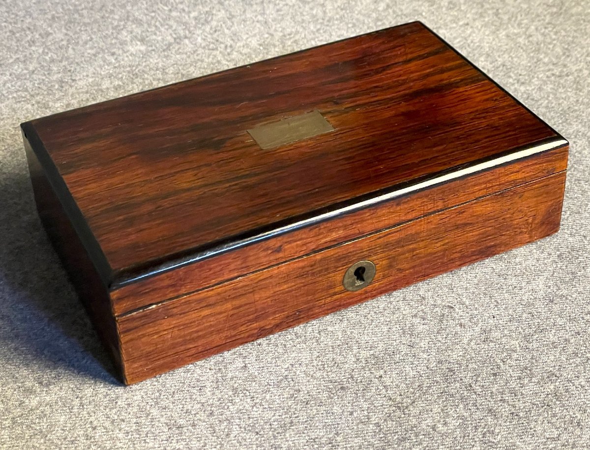 Boîte à compas, coffret en palissandre Napoléon III XIXème siècle-photo-3