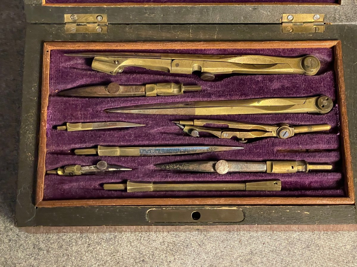 Boîte à compas, coffret en palissandre Napoléon III XIXème siècle-photo-4