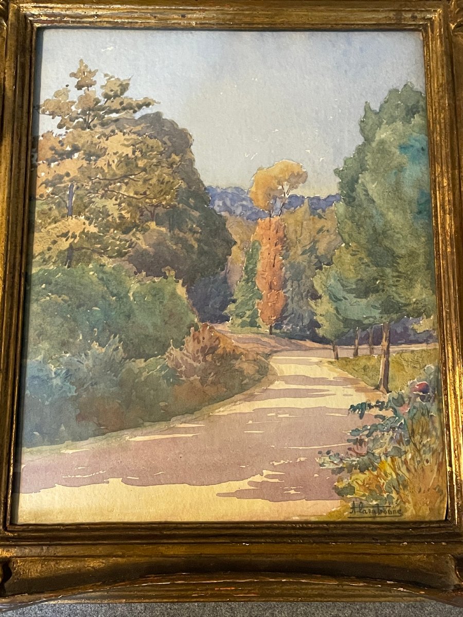 Watercolor By André Casabonne: “the Path In A Park”-photo-3