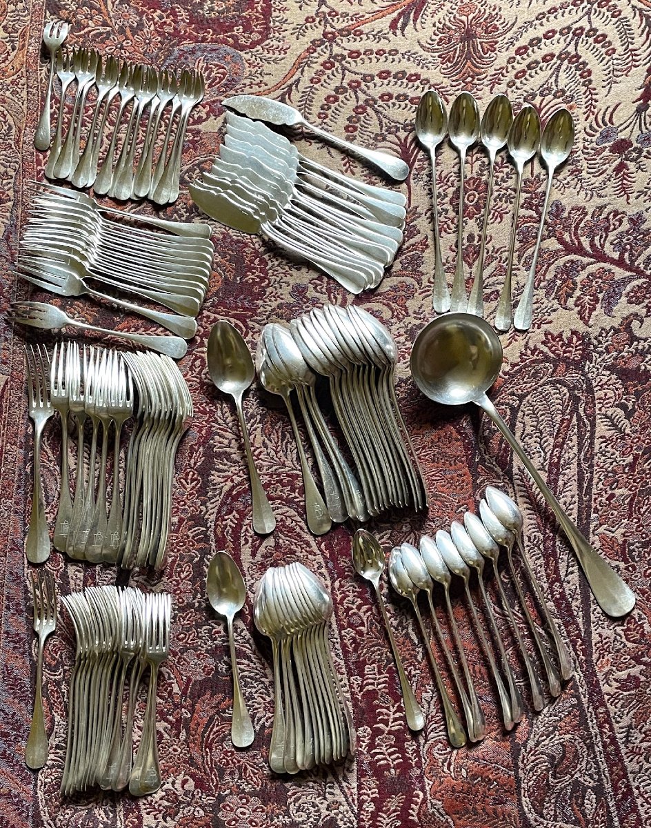 Silver Plated Cutlery Set By The Goldsmith Boulenger, 115 Pieces, Art Deco Period-photo-2