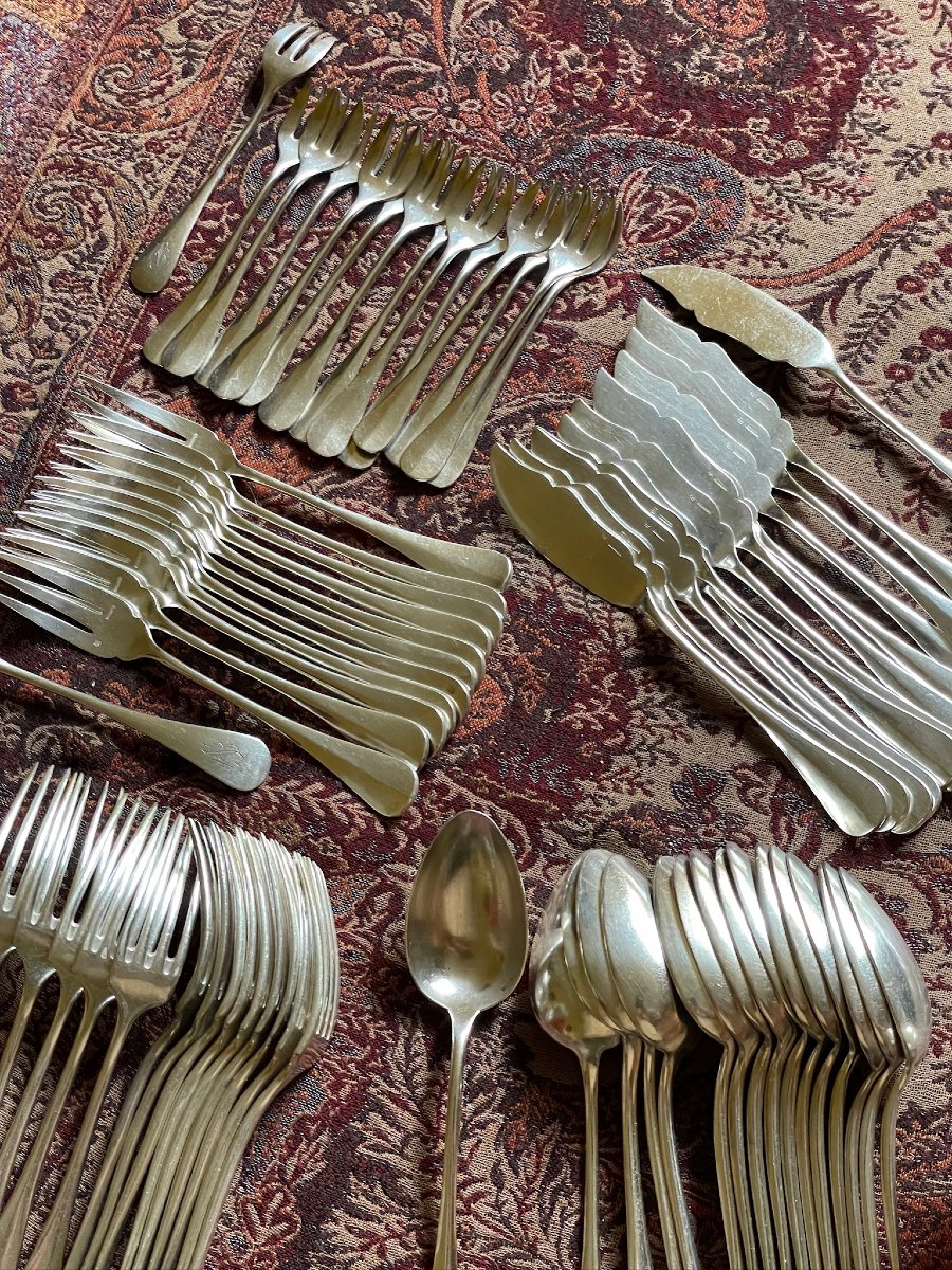 Silver Plated Cutlery Set By The Goldsmith Boulenger, 115 Pieces, Art Deco Period-photo-3