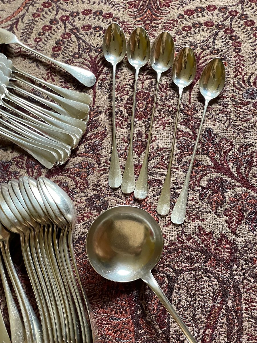 Silver Plated Cutlery Set By The Goldsmith Boulenger, 115 Pieces, Art Deco Period-photo-4