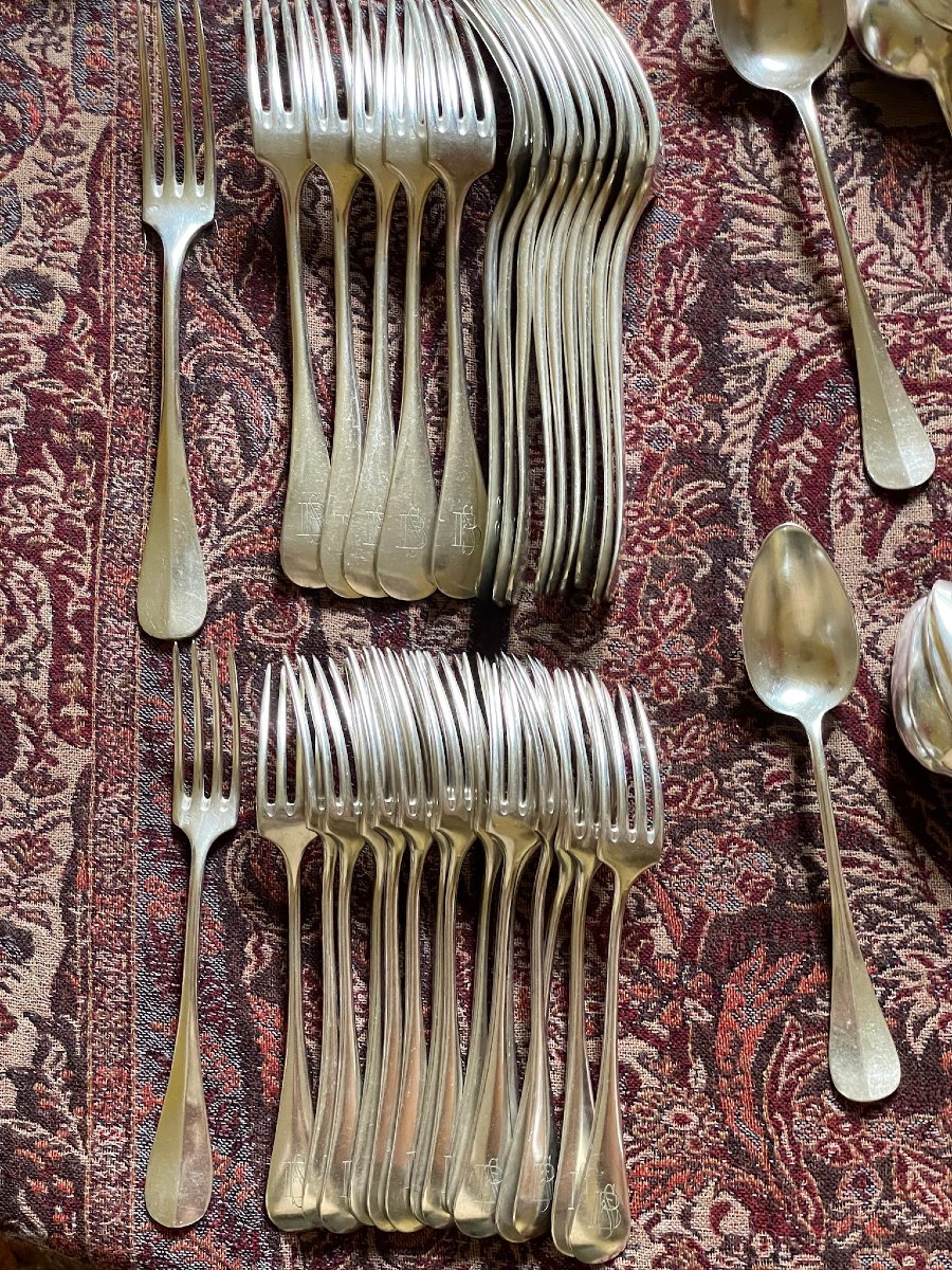 Silver Plated Cutlery Set By The Goldsmith Boulenger, 115 Pieces, Art Deco Period-photo-1