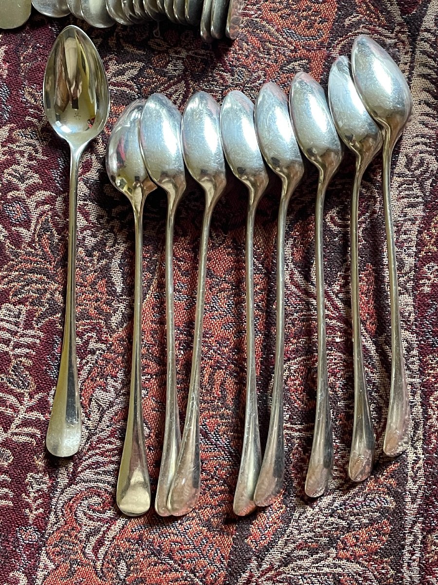 Silver Plated Cutlery Set By The Goldsmith Boulenger, 115 Pieces, Art Deco Period-photo-3