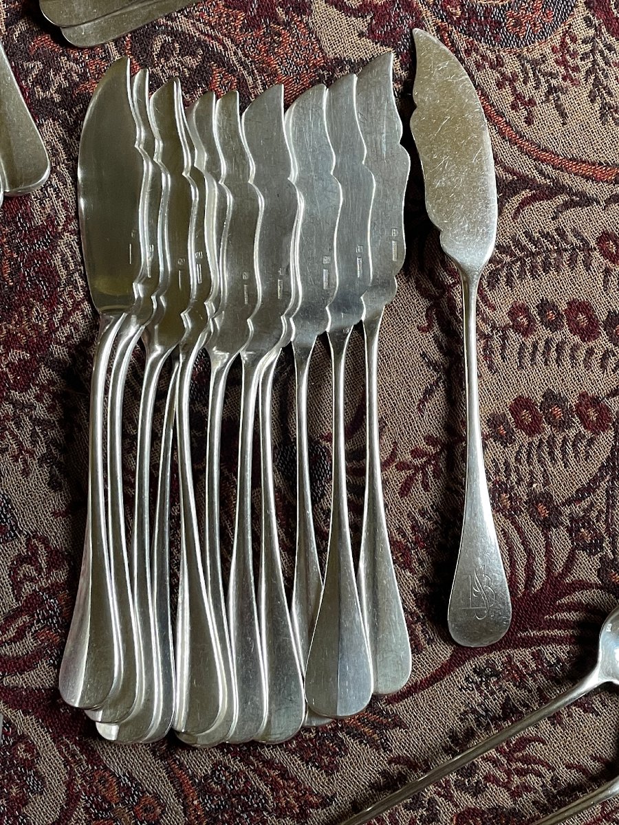 Silver Plated Cutlery Set By The Goldsmith Boulenger, 115 Pieces, Art Deco Period-photo-4