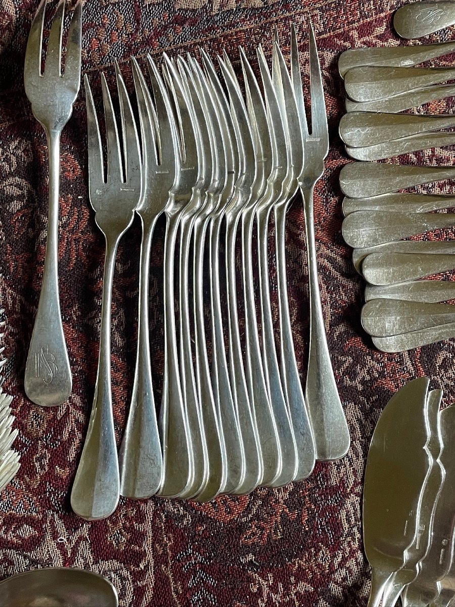 Silver Plated Cutlery Set By The Goldsmith Boulenger, 115 Pieces, Art Deco Period-photo-5