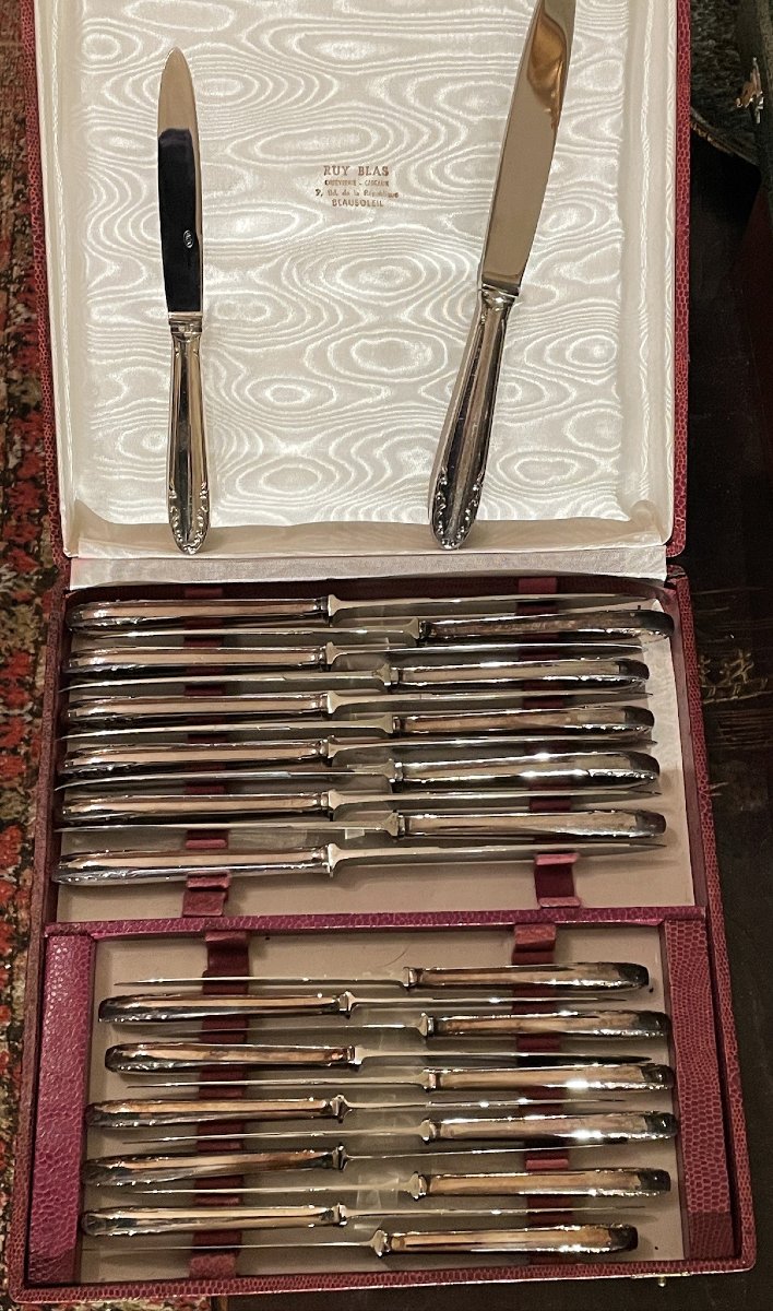 Box Of 24 Silver-plated Knives, Like New – Ruy Blas Beausoleil – Monaco-photo-2