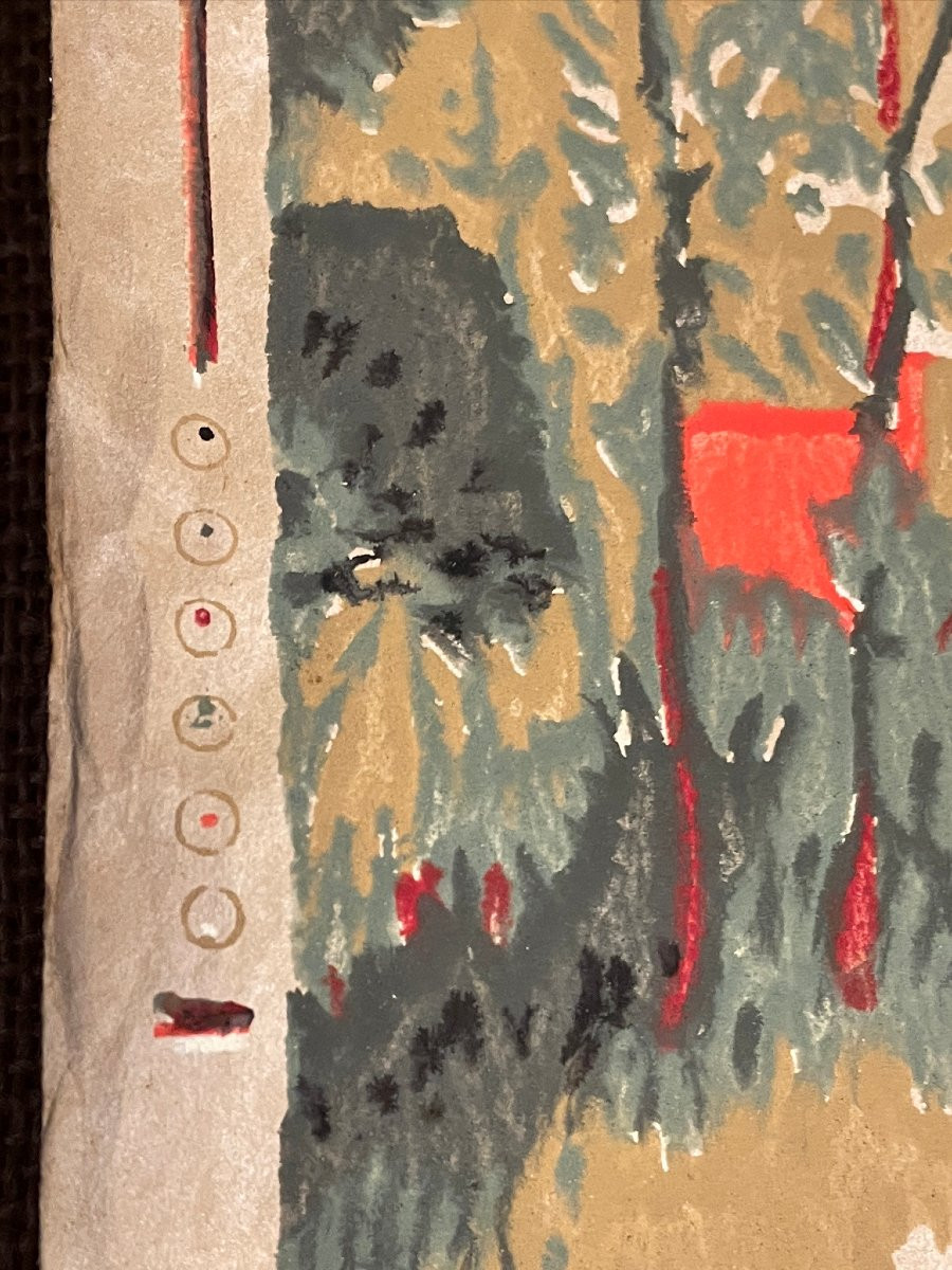 Ensemble de 16 rouleaux d’ancien papier peint décor bucolique polychrome-photo-4