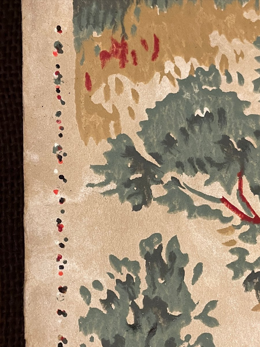 Ensemble de 16 rouleaux d’ancien papier peint décor bucolique polychrome-photo-5