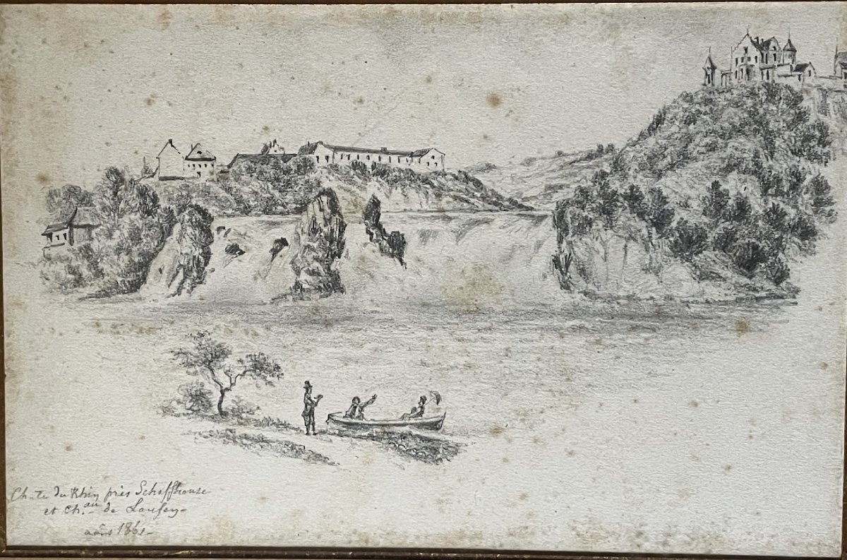 Dessin au crayon représentant le Château de Laufen dans le canton de Zurich, près de Schaffhous-photo-2