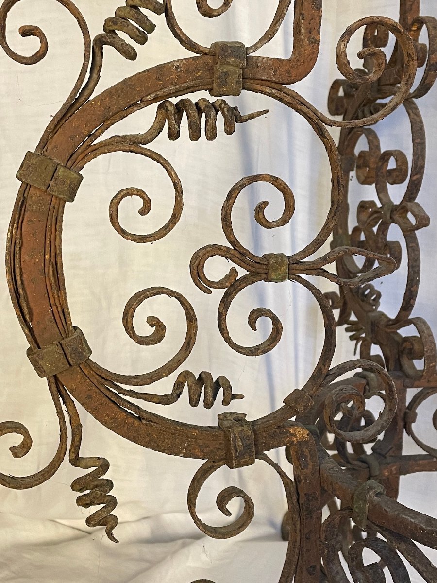 Piètement de bassin en fer forgé Italie Venise XVIIème, et vasque jardinière en cuivre-photo-6