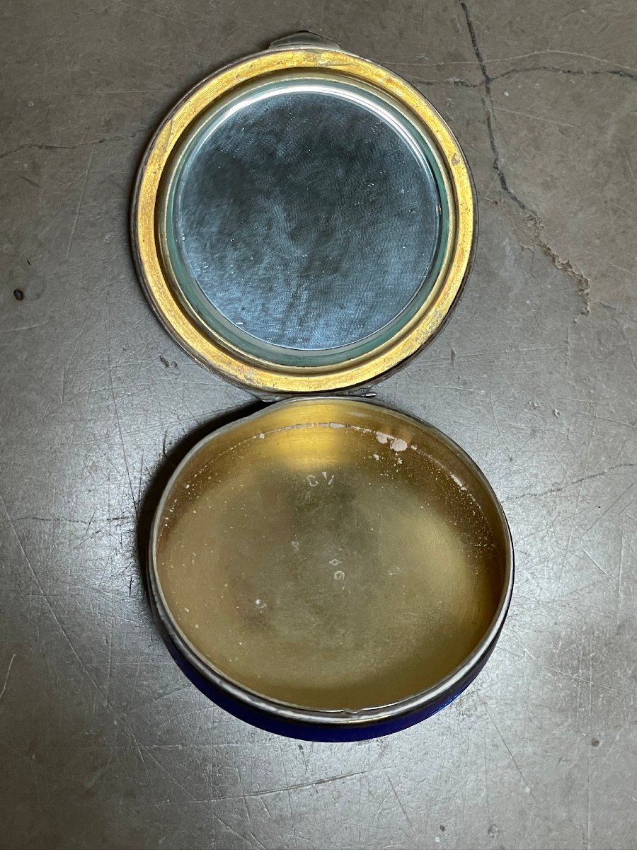 Poudrier en argent guilloché et émaillé, paysage lacustre émaillé Début du XXème siècle-photo-4