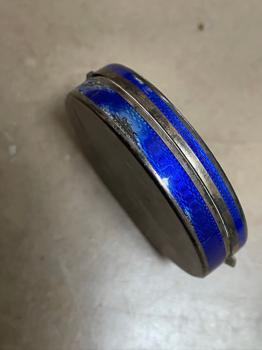 Poudrier en argent guilloché et émaillé, paysage lacustre émaillé Début du XXème siècle-photo-2