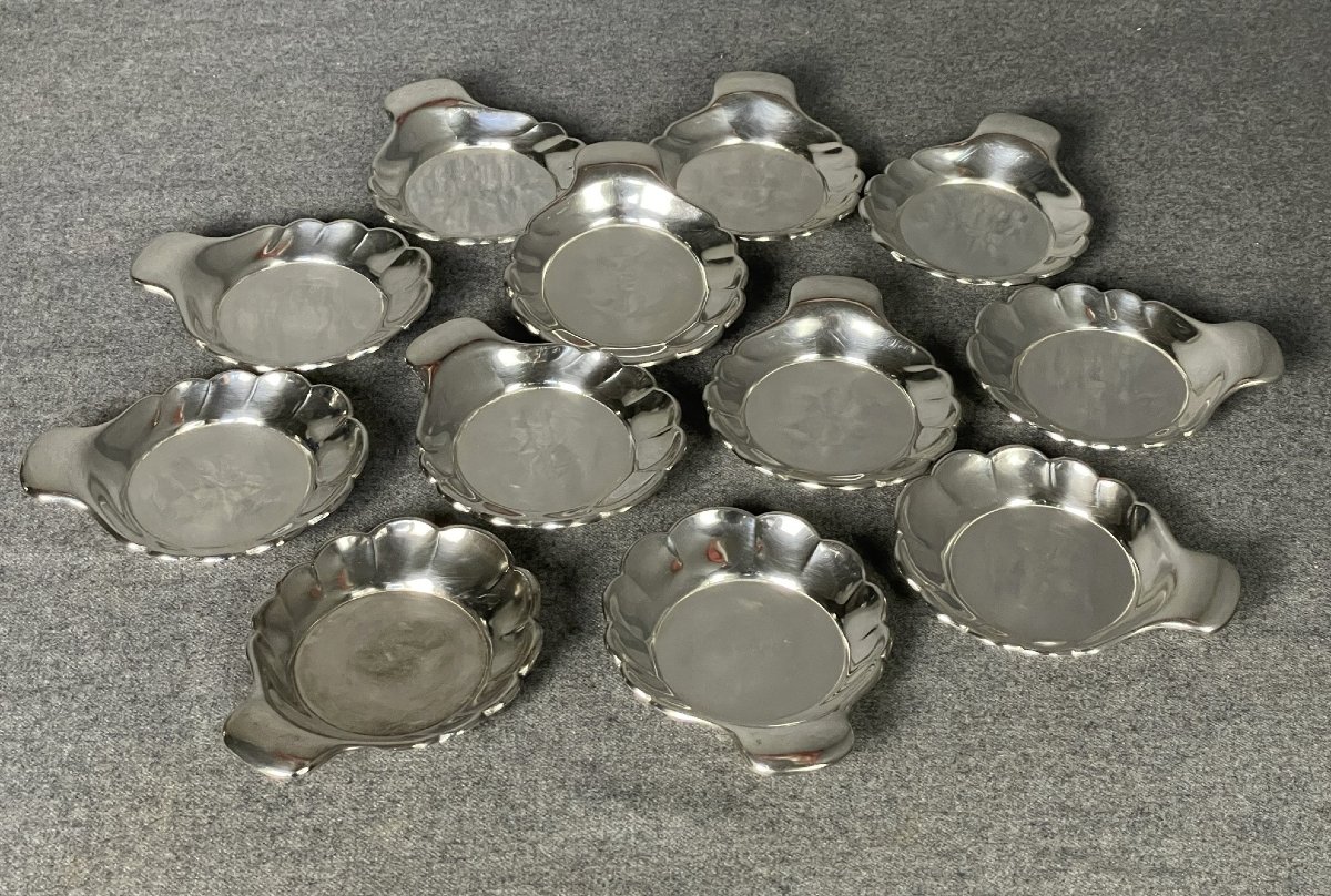 Twelve Small Bowls For Desserts, Ice Cream Or Bread, Shell Decoration, Maison Saglier Frères-photo-3