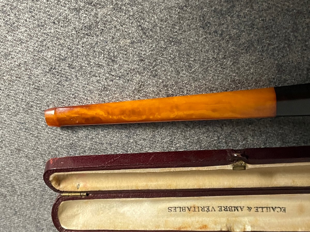 Fume cigarette Art Déco en ambre et écaille dans son étui-photo-4