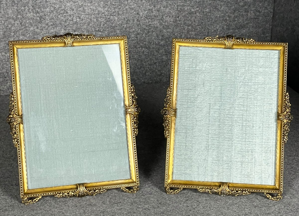 Pair Of Ornate Gilt Bronze Photo Frames, Late 19th Century-photo-1