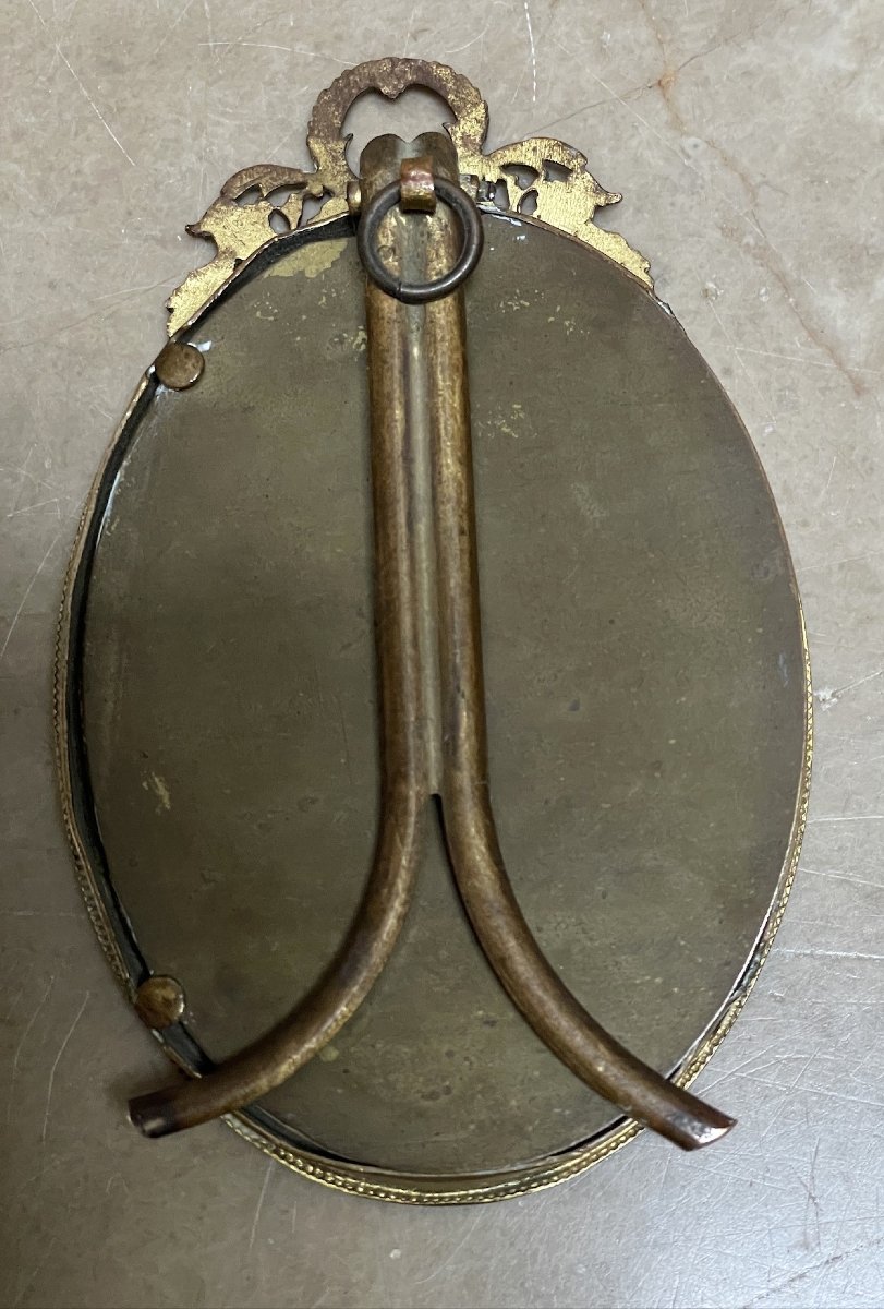 Paire de petits cadres photo ovales en bronze doré ouvragé fin XIXème siècle-photo-4