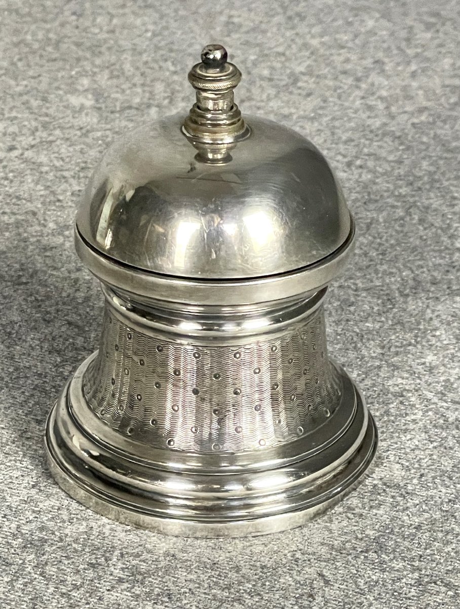Christofle: Silver-plated Guilloché Table Or Reception Bell-photo-2