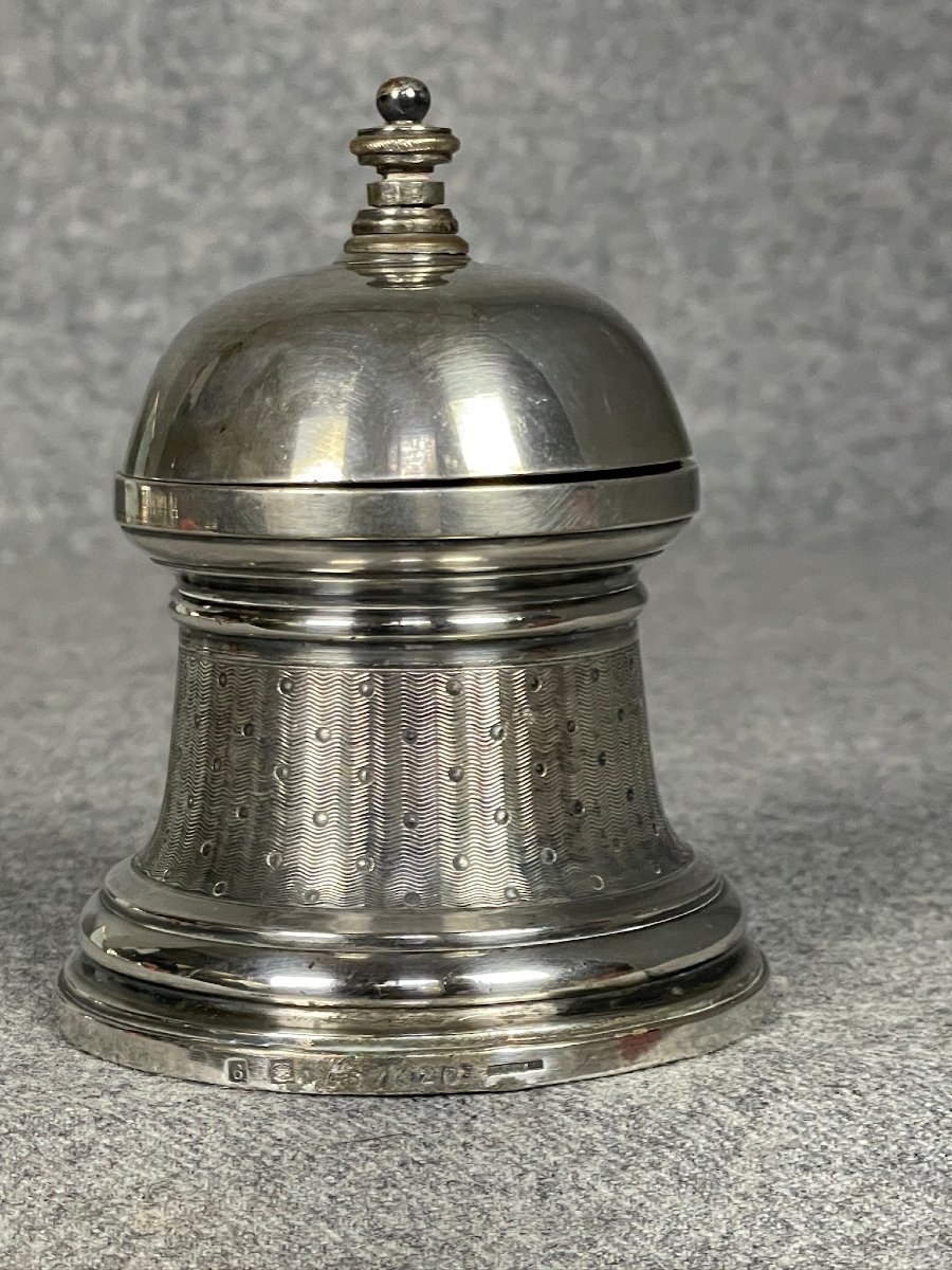 Christofle: Silver-plated Guilloché Table Or Reception Bell-photo-3