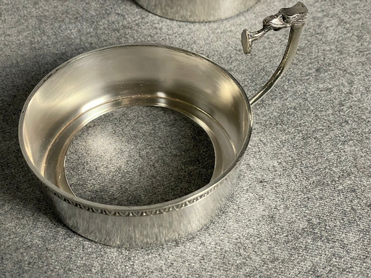 Pair Of Large Chocolate Cups In Porcelain And Silver-plated Metal -photo-4