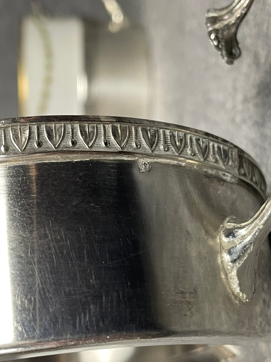 Pair Of Large Chocolate Cups In Porcelain And Silver-plated Metal -photo-6