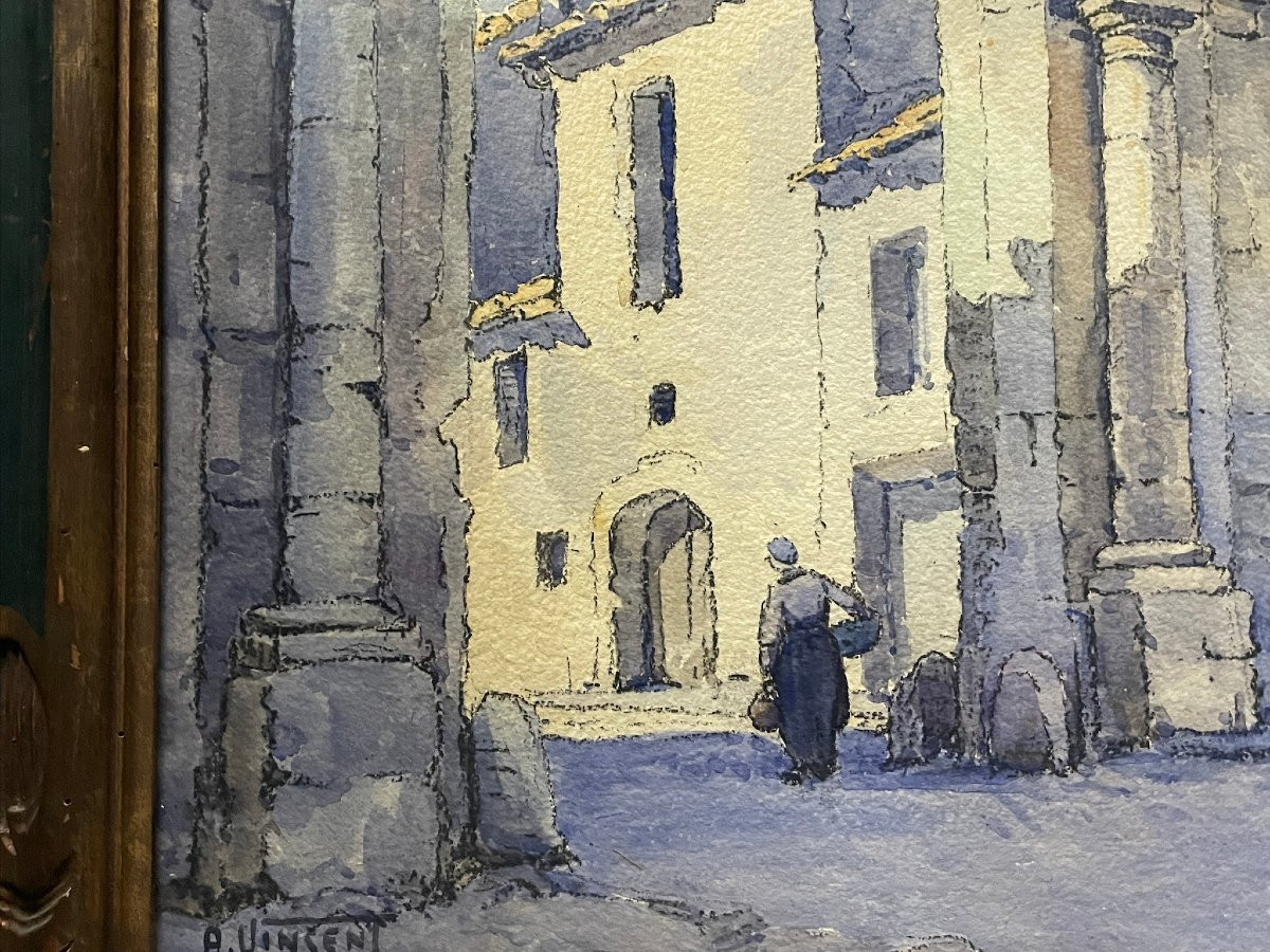 Villeneuve les Avignon par Antoine Vincent grande aquarelle vers 1930-photo-1