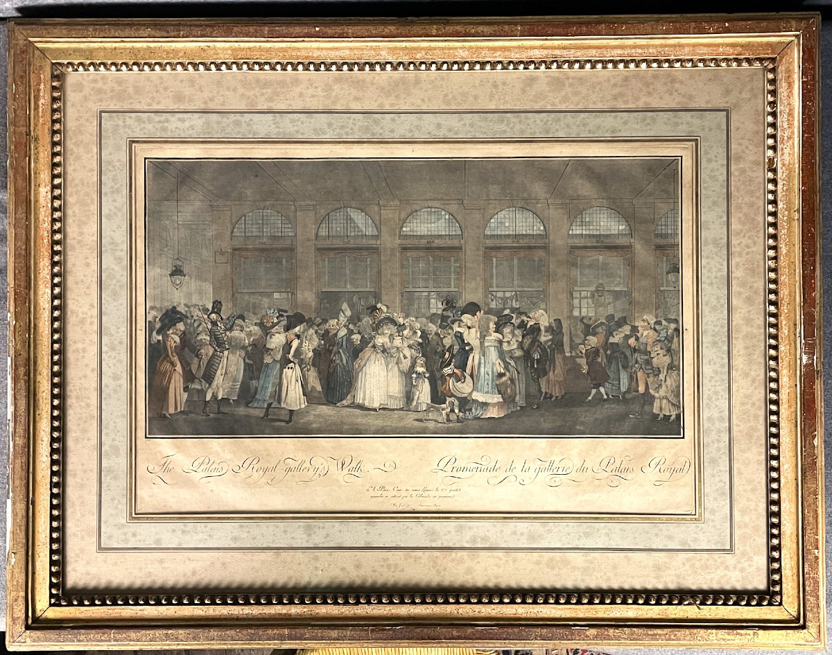 Royal Palace Gallery: Large Engraving By Debucourt, 18th Century